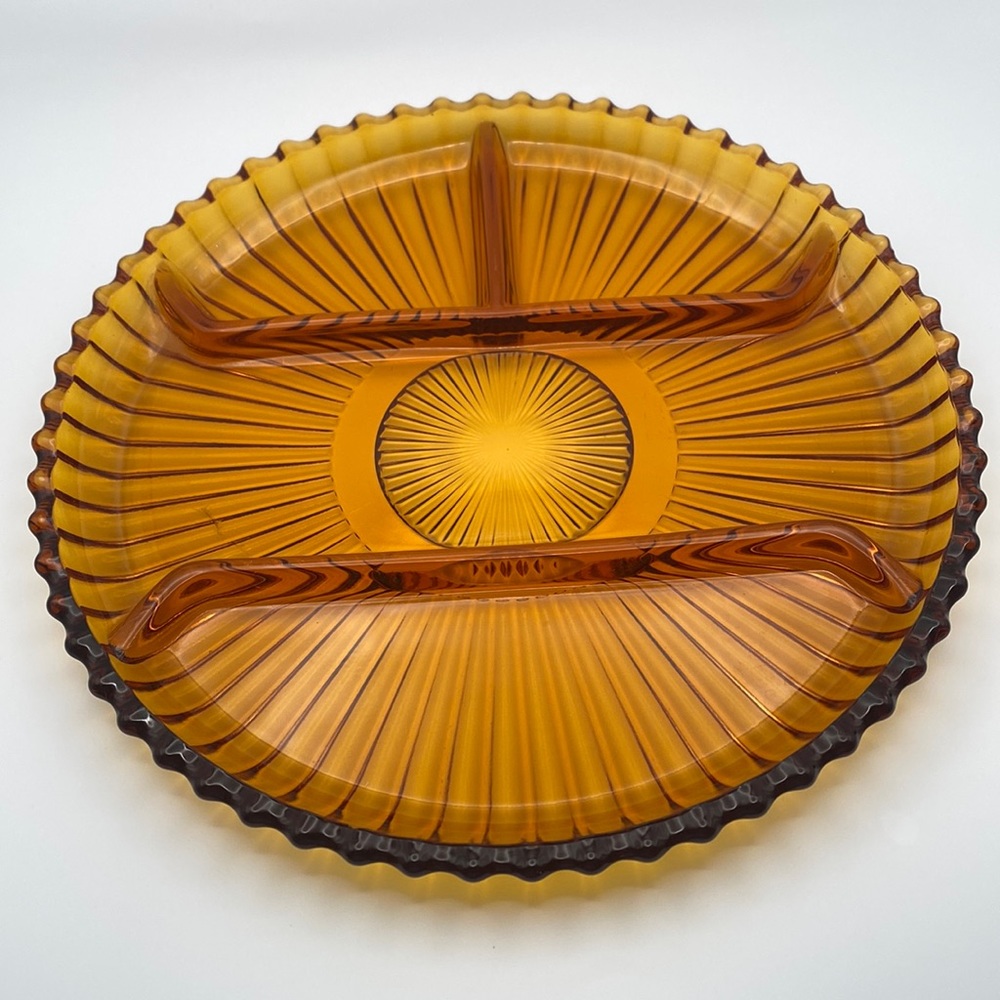 Vintage Amber Glass Divided Serving Platter